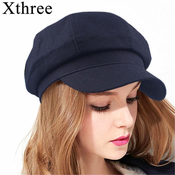 

xthree spring summer cottoon linen women's hat cap fashion octagonal hat with visor girl, Blue;gray