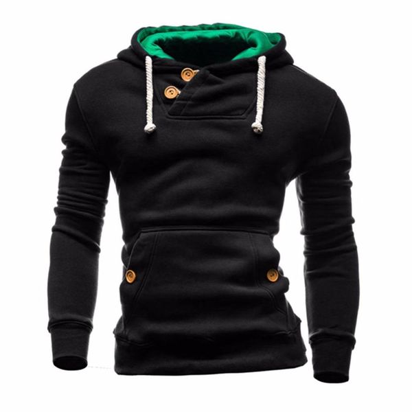

fashion men hoodies pullover mens long sleeve buttons slim sweatshirt clothing o -neck solid moleton sudadera hombre fit, Black
