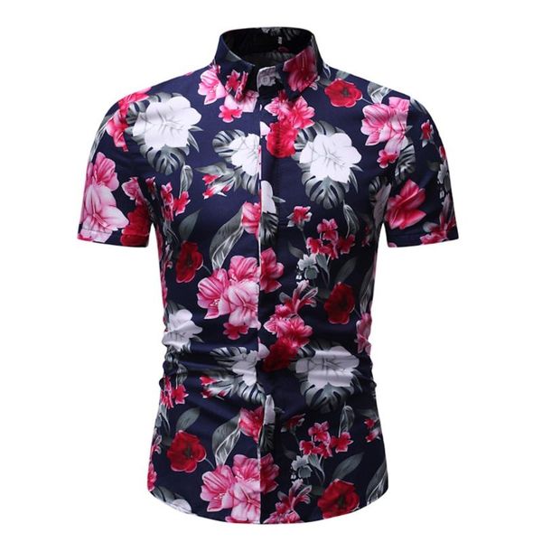 

klv men's summer men's slim fit flower printed shirts male short sleeve floral shirt men basic casual plus size shirts 0407, White;black