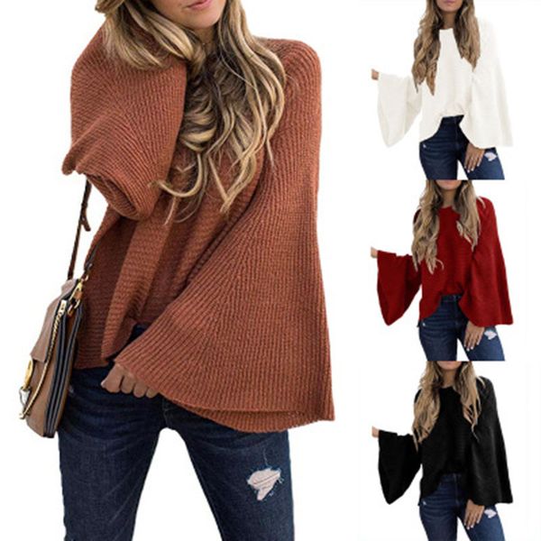 

2019 autumn winter new women's sweaters european american fashion loose sets of solid color bat sleeve casual sweater female, White;black
