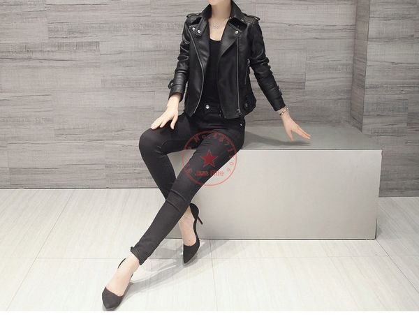 

artificial pu leather women's jacket slim short coat motorcycle leather spring and autumn and winter plus velvet korean fashion