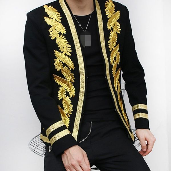 

men's jackets brand blazer men fashion slim embroidered single button suit jacket autumn party wedding long sleeve black male coat m-2x, Black;brown