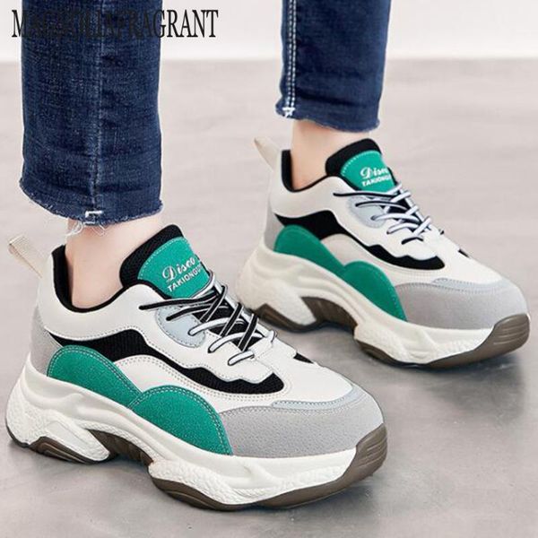 

autumn fashion sneakers women colorblock daddy shoes platform comfortable leisure female vulcanized shoes zapatillas mujer ww6, Black