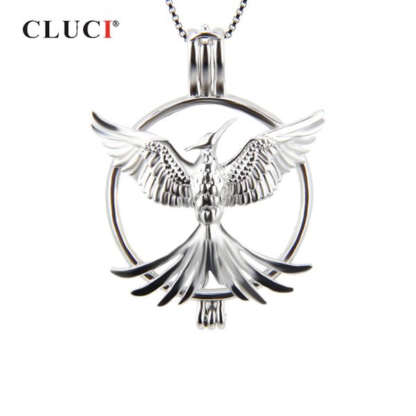 

cluci 925 silver phoenix shaped подвески клетка подвеска us air force подвеска серебро 925 женщин подвеска ювелирные изделия перлы медальона, Golden;white