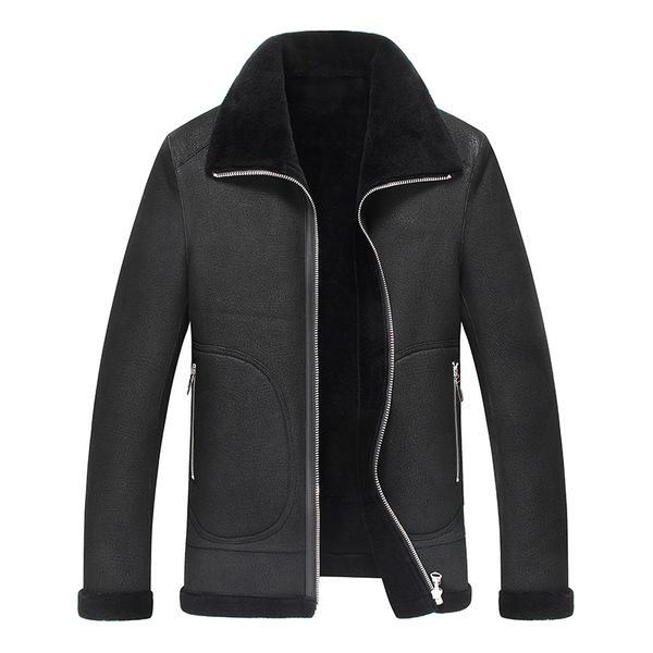 

new black color real shearling coat natural sheepskin suede men jacket long clothes thick overcoat