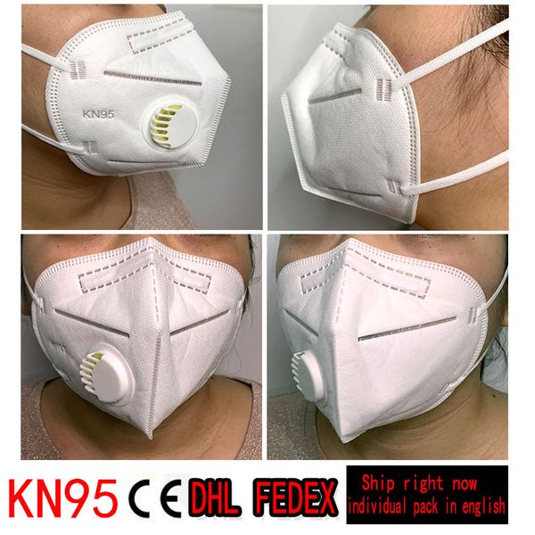 

100 шт. / DHL многоразовая маска n95 с клапаном новый респиратор KN95 пылезащитный PM2. 5 дышащие маски для лица слои фильтрующие маски ffp2 индивидуальный пакет