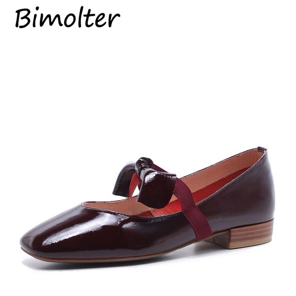 

bimolter patent leather fashion bow-knot summer flats women square toe mary jane elastic band shoes female wine red size40 fc127, Black