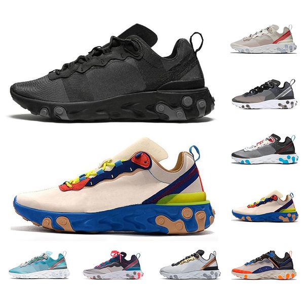 

fashion 2020 react 87 element 55 running shoes for men women triple black sliver breathe sports sneakers size 36-45