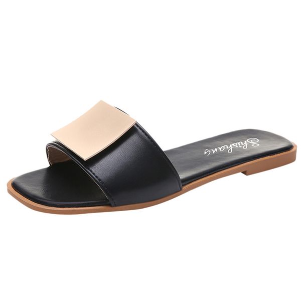 

women slippers solid color fashion slippers comfortable casual shoes summer elegant flat round toe slipper shoe outside mar 8, Black