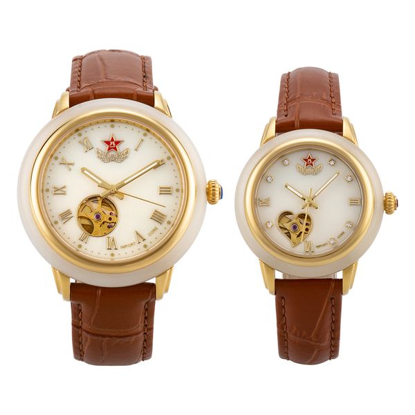 

new jade couple watch woman watches creative business mens watch mechanical jade hollow personality man woman wristwatch, Slivery;brown