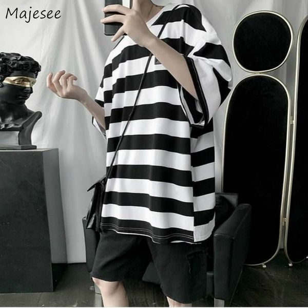 

men short sleeve t-shirts striped trendy all-match loose korean style mens vintage o-neck couples oversize fashion bf summer new, White;black