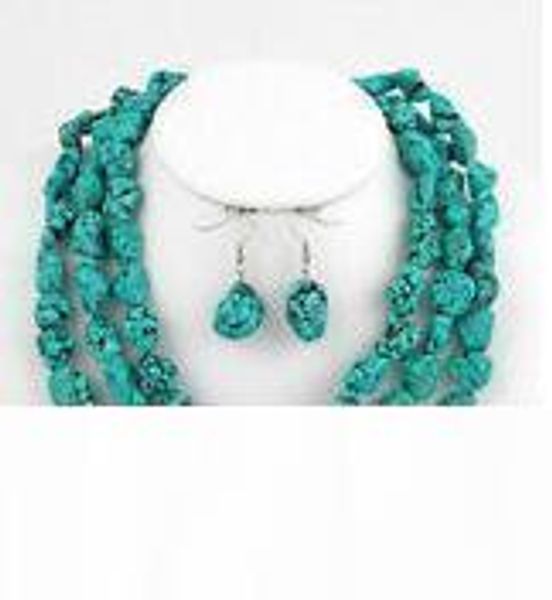 

long 48"inch natural turquoise irregular beads jewelry necklace earrings, Silver