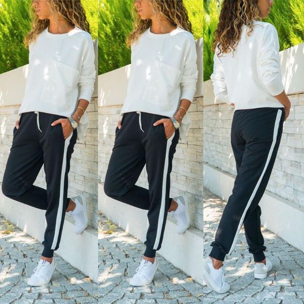 

pants for women 2020 womens joggers trousers striped tracksuit bottoms jogging gym pants lounge wear new #25, Black;white