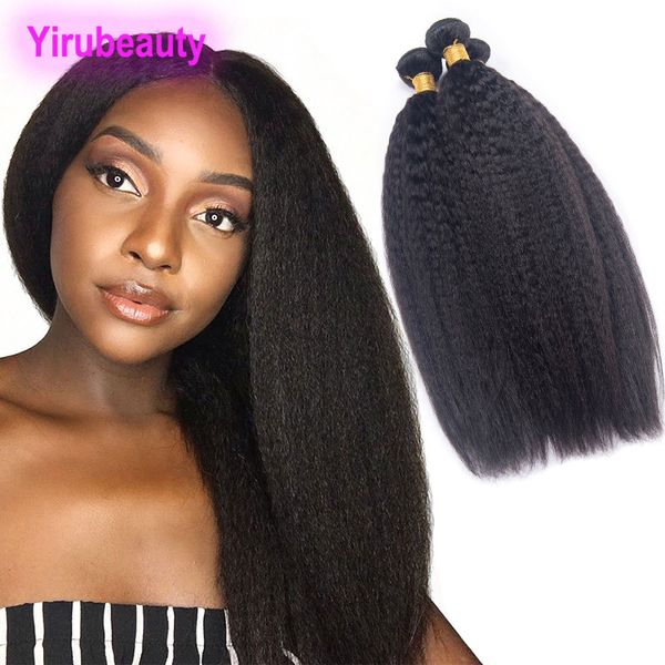 

brazilian virgin hair kinky straight 3 bundles human hair extensions kinky straight yaki wholesale double wefts natural color, Black