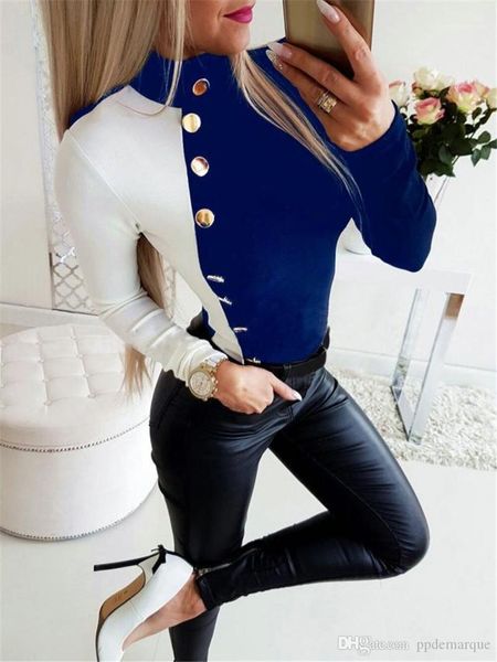 

club slim patchwork color matching long sleeved crew neck ladies tshirts fashion female tees womens designer tshirts, White
