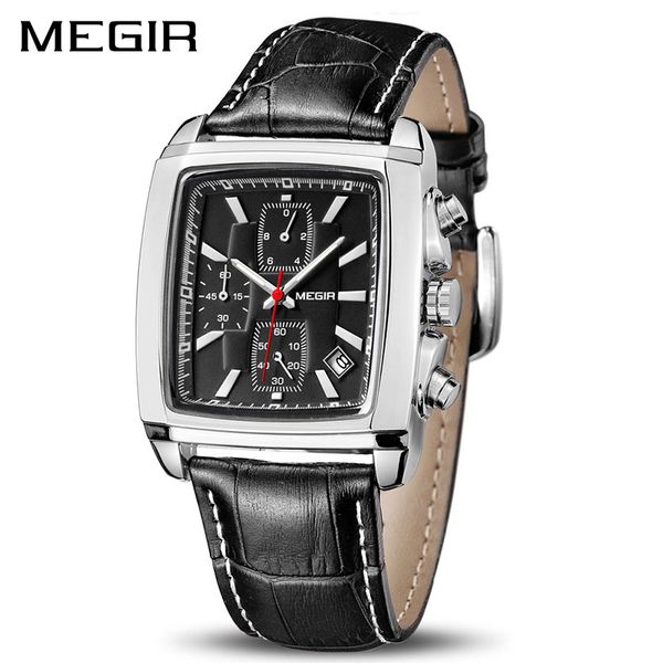 

megir official quartz men watch genuine leather watches clock men chronograph watch relogio masculino for man male students 2028, Slivery;brown