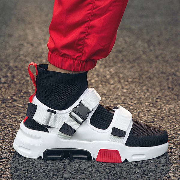 

designer hip hop men white sneakers casual shoes men tenis sapato masculino buckle sock high dad sneakers basket man shoes, Black