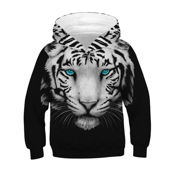

lion long sleeves teen kids girl boy tiger fleece print cartoon sweatshirt pocket pullover hooded casual loose, Black