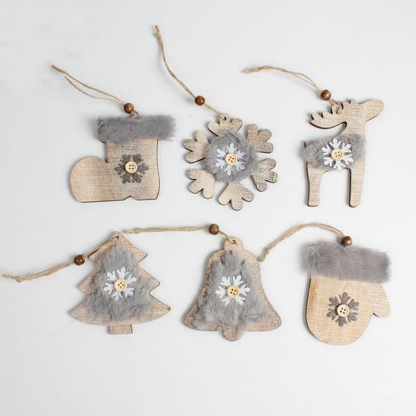 

christmas tree pendant stars bells hat stocking wooden wool diamond christmas hanging decoration crafts warm grey color decor