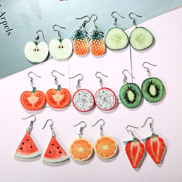 

acrylic apple pineapple cute fruit drop earrings tomato dragon kiwi orange cucumber fruit earrings dainty gift, Silver