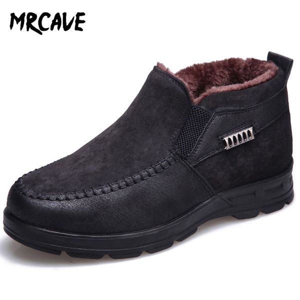 

mrcave winter boots for men thick bottom shoes warm plush fur snow boots male ankle non-slip men's winter, Black