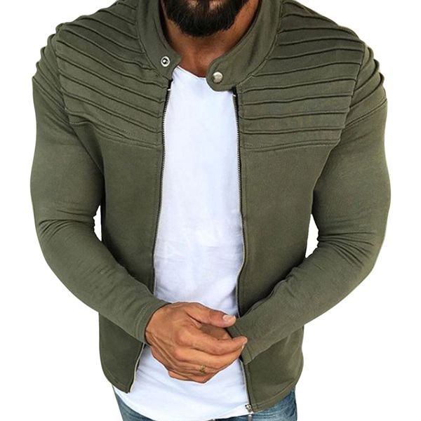 

laamei men's jacket solid color stripe pleated panel cardigan sweater 2018 new plus velvet zip jacket spring and autumn m-3xl, Black;brown