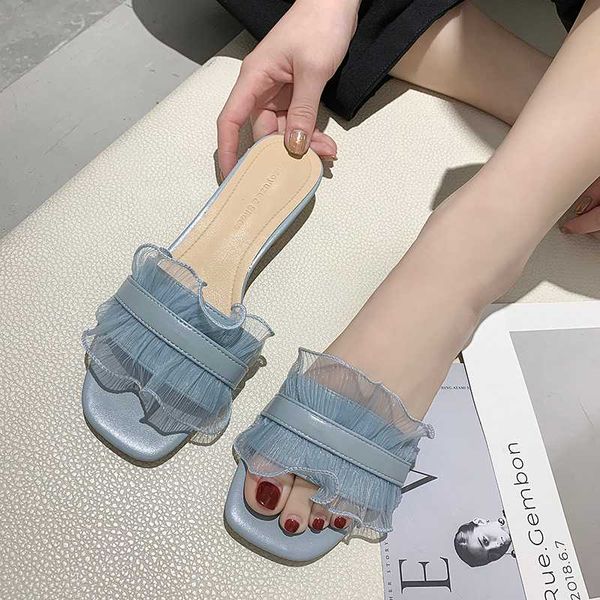

shoes slippers casual slipers women low square heel slides 2020 block fashion rome cotton fabric rubber pu hoof heels, Black