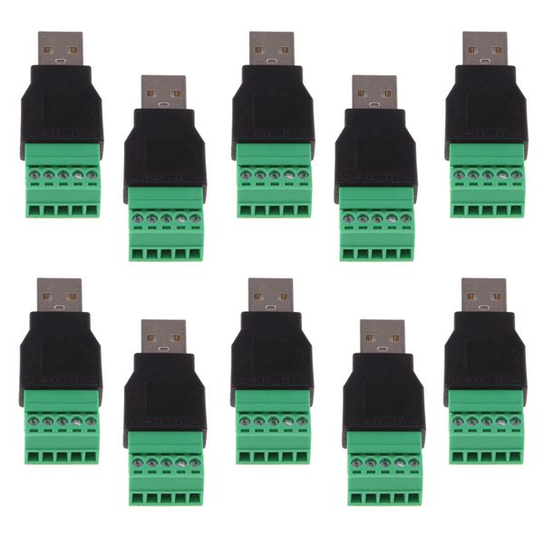 

10 pack usb 2.0 штекер 5 контактный разъем винт щитовые клеммы соединители вставные адаптеры