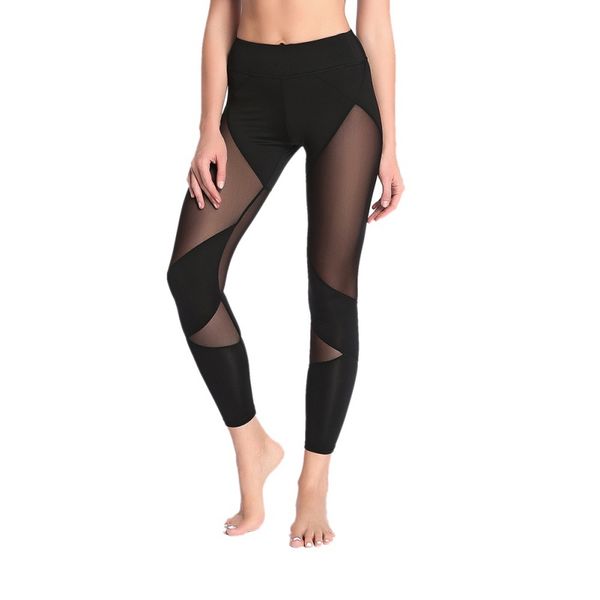 

women yoga pants ankle length elastic breathable mesh patchwork anti-static sports exercise tights fitness slim leggings, White;red