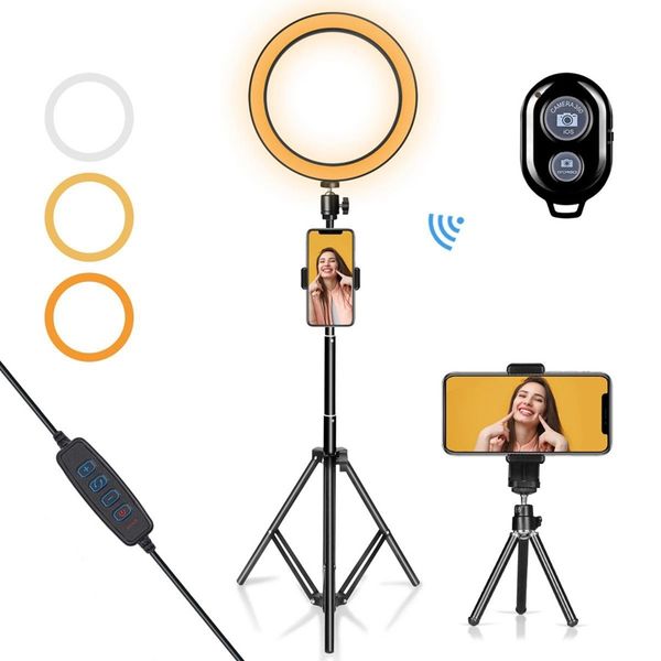

10" живой студия торшер led ring light сотового телефона селе фото диммируемый 8w с штативом мобильного держателем bluetooth камерой make up