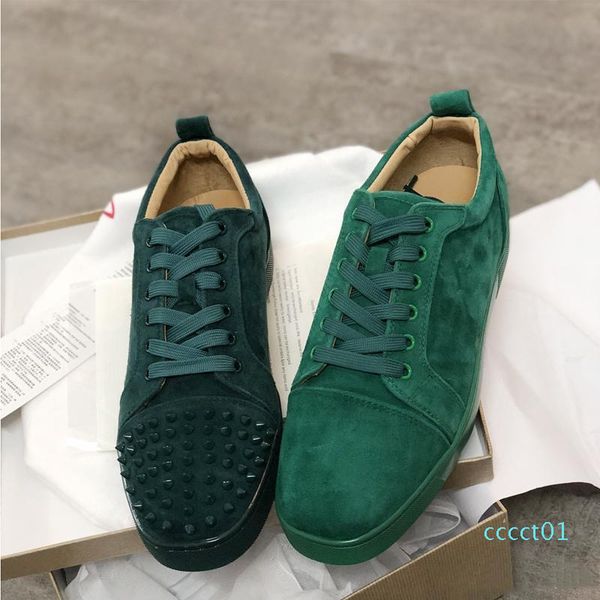 

2019 designer sneakers red bottom spikes flat velours suede sneakers iron grey men trainers 100% real leather party shoes us 5-12.5, Black