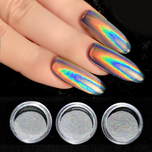 

0.2g laser nail glitter powder unicorn holographic nail powder glitter holo rainbow chrome mirror art dust sf2014, Silver;gold