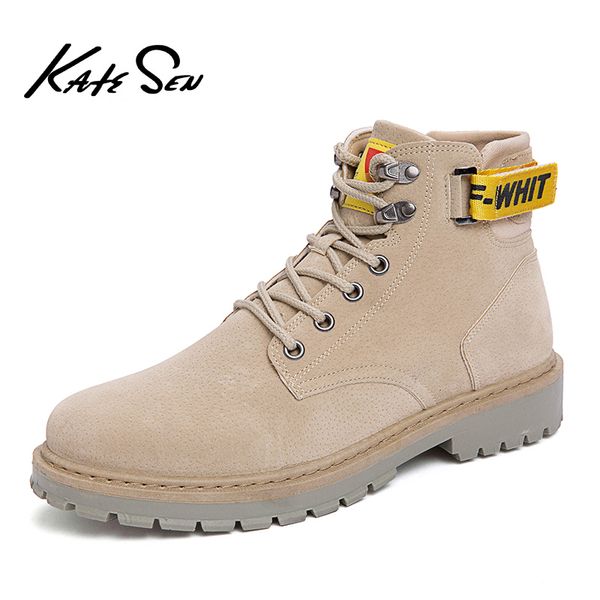 

katesen new men's boots fashion leather ankle boots men's leather suede quality warm non-slip work, Black