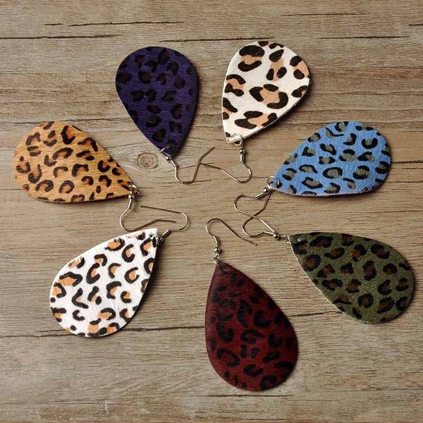 

leather earrings for women teardrop multicolor leopard statement earrings winter fall fashion waterdrop jewelry new cowhide drop shipping, Silver