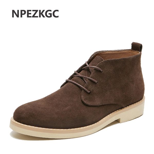 

men boots ankle cow suede genuine leather shoes men boots autumn winter plus size 38-48, Black