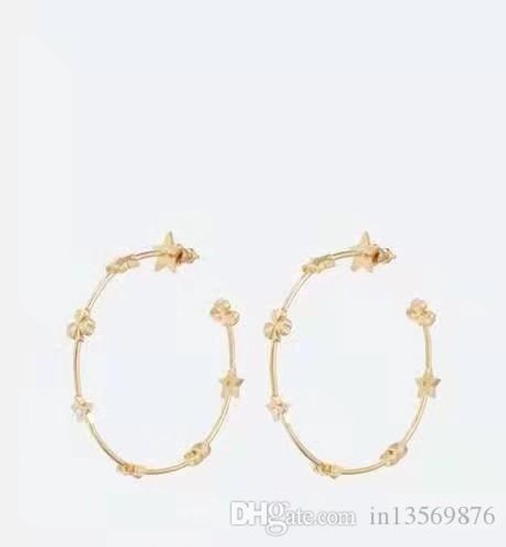 

new with box luxury women's female's ladies' punk big circle star logo earring studs eardrop drop earrings with box ing, Golden;silver