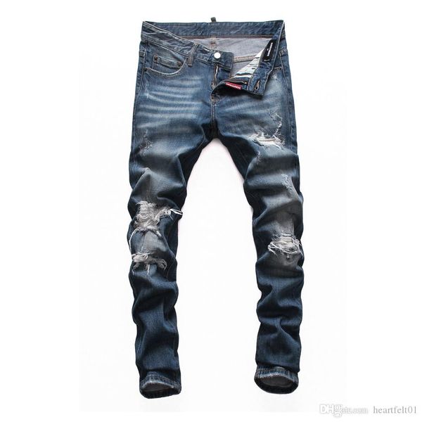 

brand jeans mens luxury designer jeans baggy biker high waisted ripped rock revival black skinny men jean jeckets long pants trousers 035, Blue