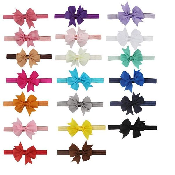 

kf-baby girl elastic bow hair with children hair band baby color cute bow headband, Slivery;white