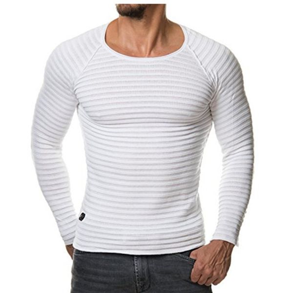

cross-border men's new striped solid color long-sleeved mens sweaters fashion casual high-quality breathable men sweater, White;black