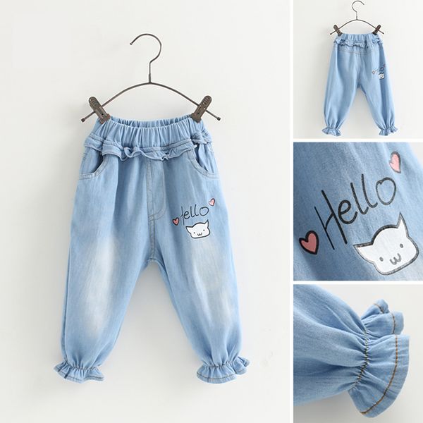 

girl jeans spring summer thin child baby foot mouth anti-mosquito loose casual pants seven-point pants for kids girls jeans, Blue