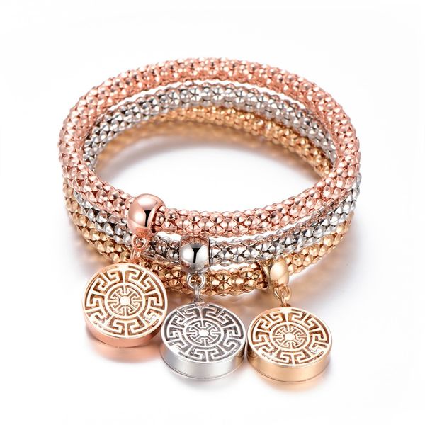 

3pcs popcorn chain charms bracelet hollow out geometric bracelets for women pulsera femenina boho jewelry gift dropshipping, Golden;silver