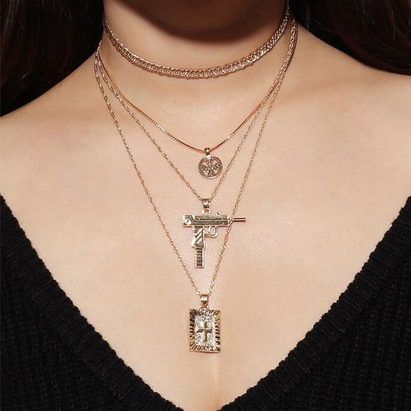 

anti-war peace layered necklace gold silver chains collier femme carved cross harajuku kolye jewelry gift for women men dropship