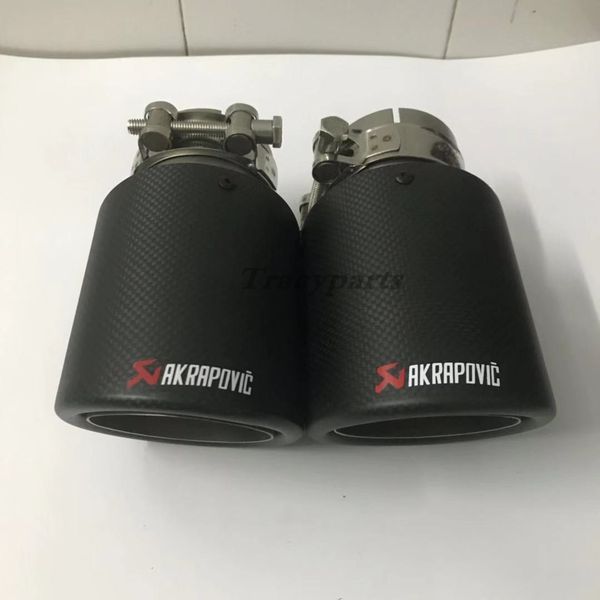 

2pcs akrapovic plain weave carbon exhaust system muffler plain tip tail end pipes universal straight stainless steel