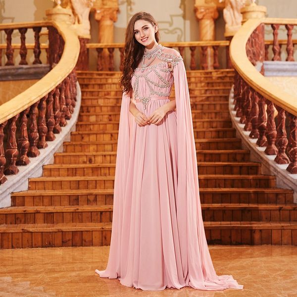 

meat pink chiffon muslim evening dresses a-line illusion high neck crystal islamic dubai kaftan saudi arabic long evening gown, Black;red