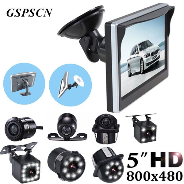 

gspscn car parking assistance 5 inch rear view monitor + car reversing rearview backup camera with rubber vacuum cup bracket
