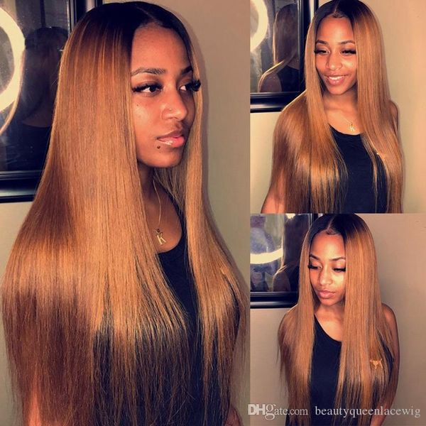 Long Straight Ombre Lace Front Wig Natural Hairline Realistic