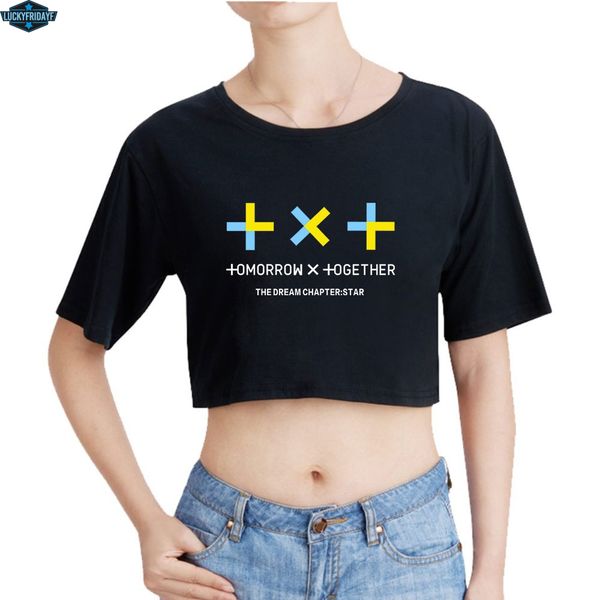 

txt belly button short sleeve t-shirt kpop tomorrow x together t-shirt women korea fashion txt fashion tshirt, White