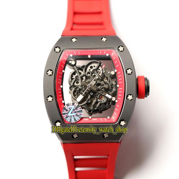 

14 color version rm055 atpt skeleton dial y-tzp black ceramics case japan nh automatic 055 mens watch red rubber strap sport watches, Slivery;brown