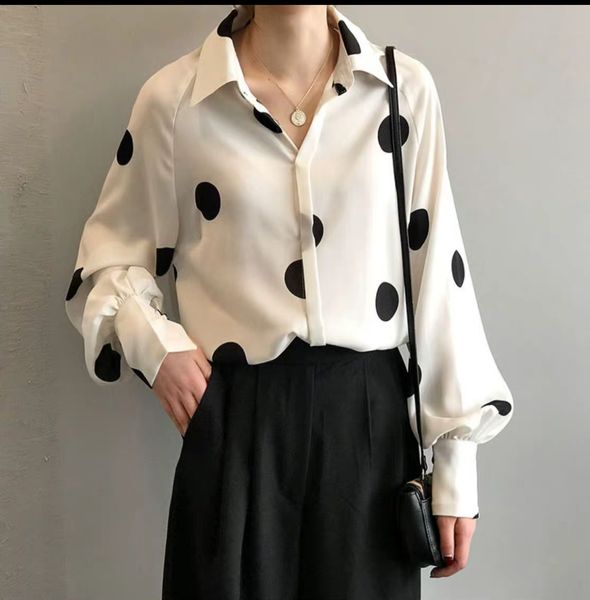 

polka dot chiffon women's 2020 spring new korean long sleeve round dot sweet student's versatile shirt cardigan, White