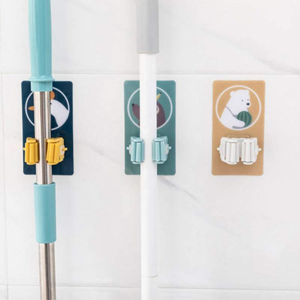 

mop holder broom card holder mop hook strong no trace punch clip bathroom wall mount cartoon sticky hooks